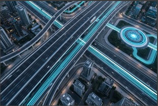 Aerial view of smart roadways and logistics infrastructure